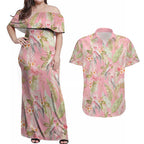 Australia Galah Cockatoo Couples Matching Off Shoulder Maxi Dress and Hawaiian Shirt Eolophus Soseicapilla Couple Seamless Style - Aussie Hoodie