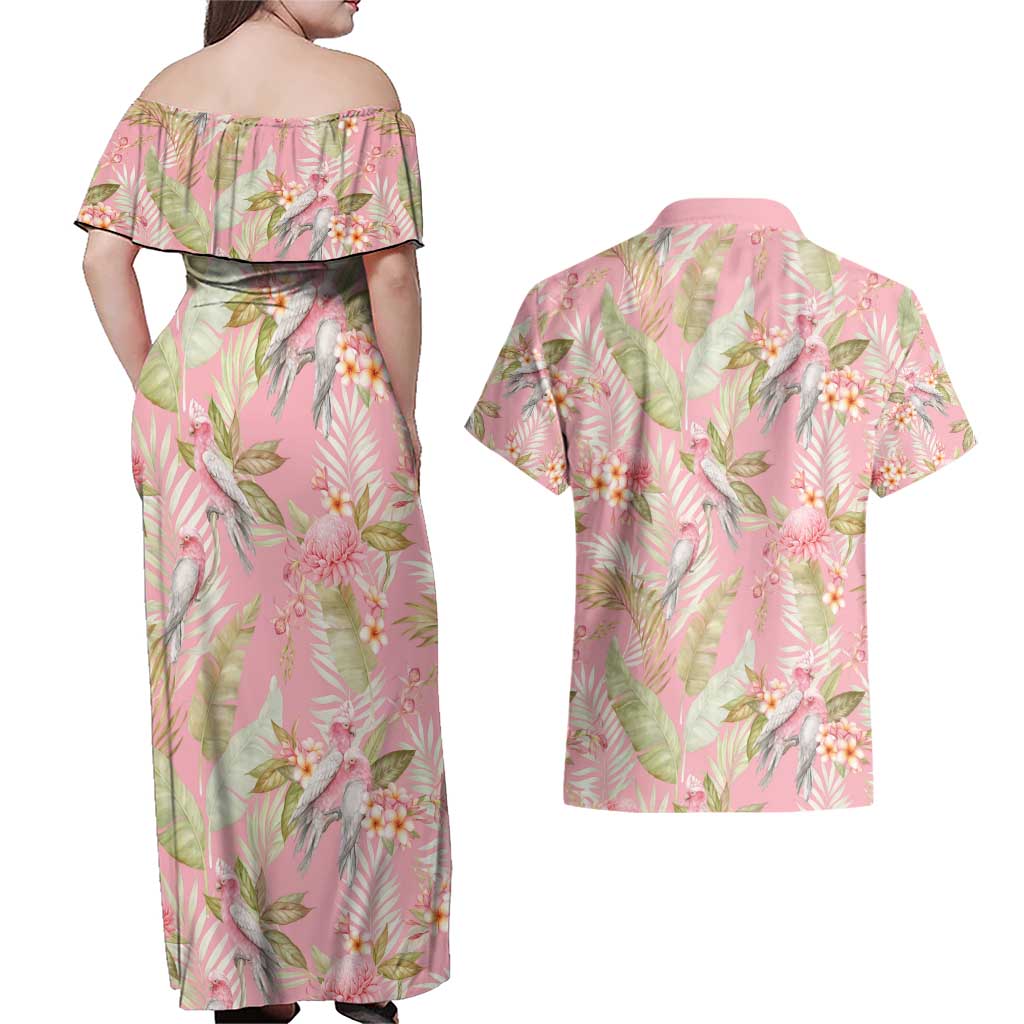 Australia Galah Cockatoo Couples Matching Off Shoulder Maxi Dress and Hawaiian Shirt Eolophus Soseicapilla Couple Seamless Style - Aussie Hoodie