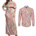 Australia Galah Cockatoo Couples Matching Off Shoulder Maxi Dress and Long Sleeve Button Shirt Eolophus Soseicapilla Couple Seamless Style - Aussie Hoodie