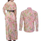 Australia Galah Cockatoo Couples Matching Off Shoulder Maxi Dress and Long Sleeve Button Shirt Eolophus Soseicapilla Couple Seamless Style - Aussie Hoodie