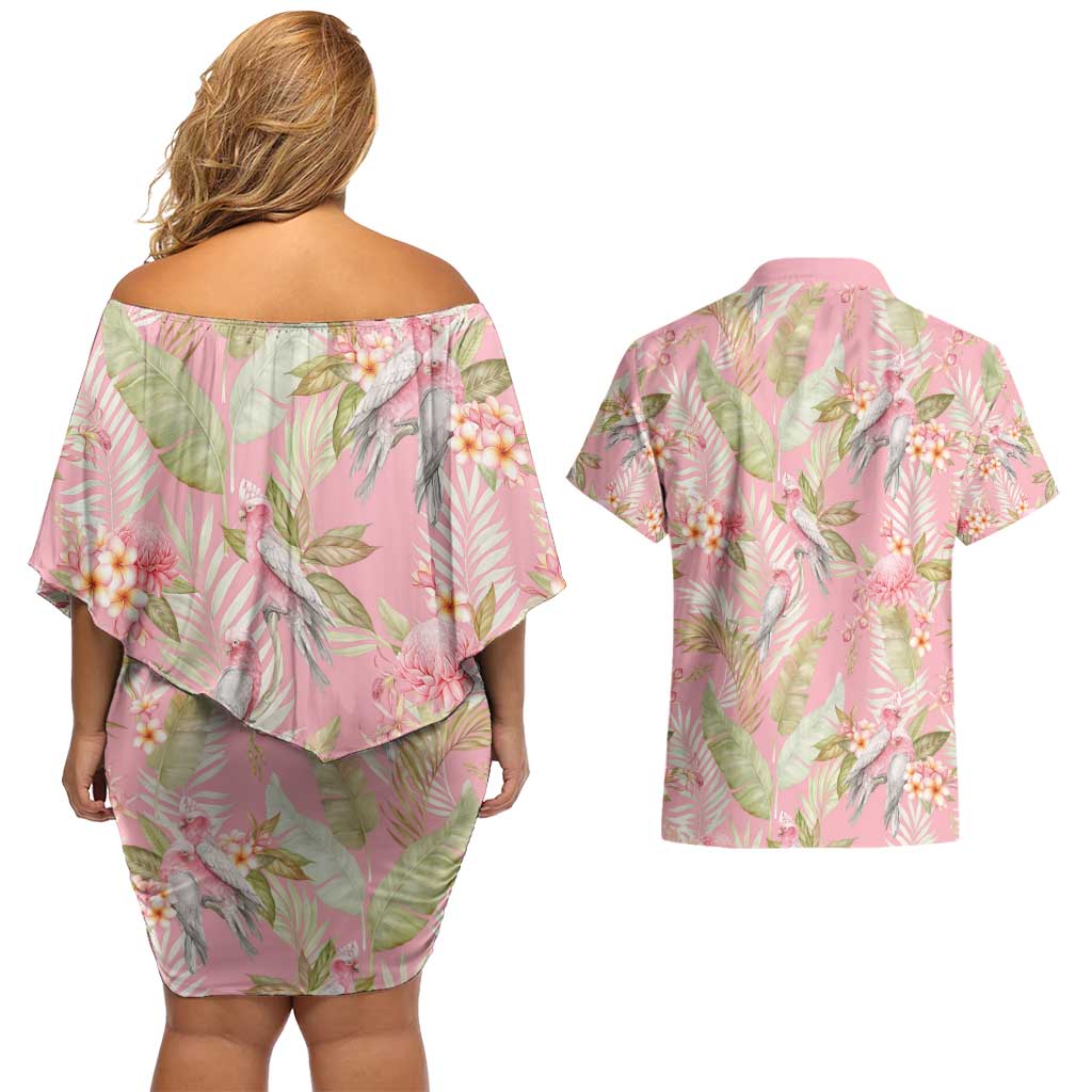 Australia Galah Cockatoo Couples Matching Off Shoulder Short Dress and Hawaiian Shirt Eolophus Soseicapilla Couple Seamless Style - Aussie Hoodie