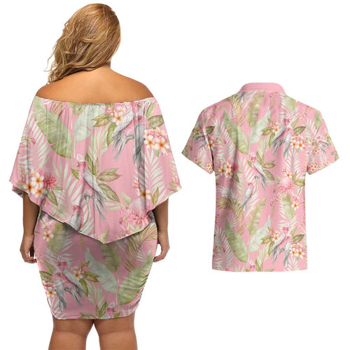 Australia Galah Cockatoo Couples Matching Off Shoulder Short Dress and Hawaiian Shirt Eolophus Soseicapilla Couple Seamless Style - Aussie Hoodie
