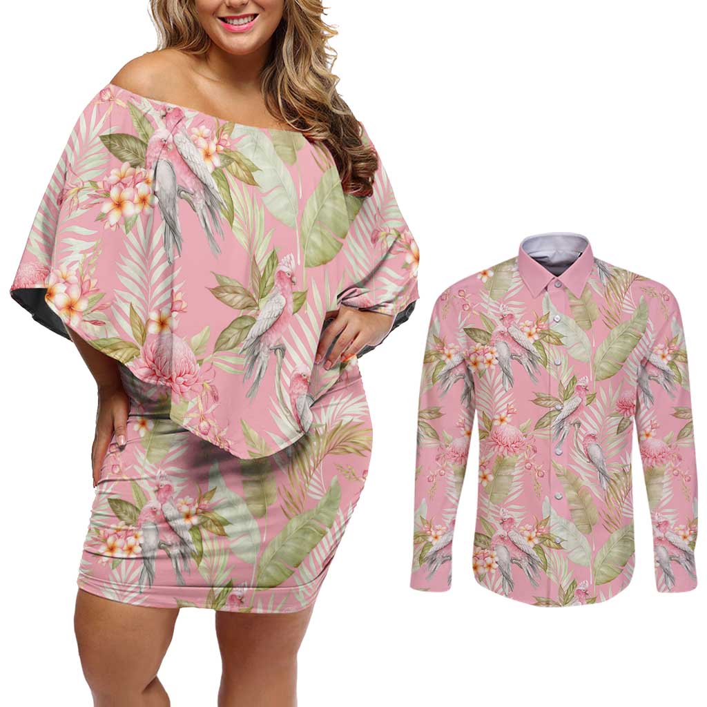 Australia Galah Cockatoo Couples Matching Off Shoulder Short Dress and Long Sleeve Button Shirt Eolophus Soseicapilla Couple Seamless Style - Aussie Hoodie