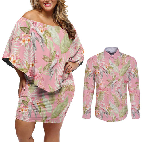 Australia Galah Cockatoo Couples Matching Off Shoulder Short Dress and Long Sleeve Button Shirt Eolophus Soseicapilla Couple Seamless Style - Aussie Hoodie