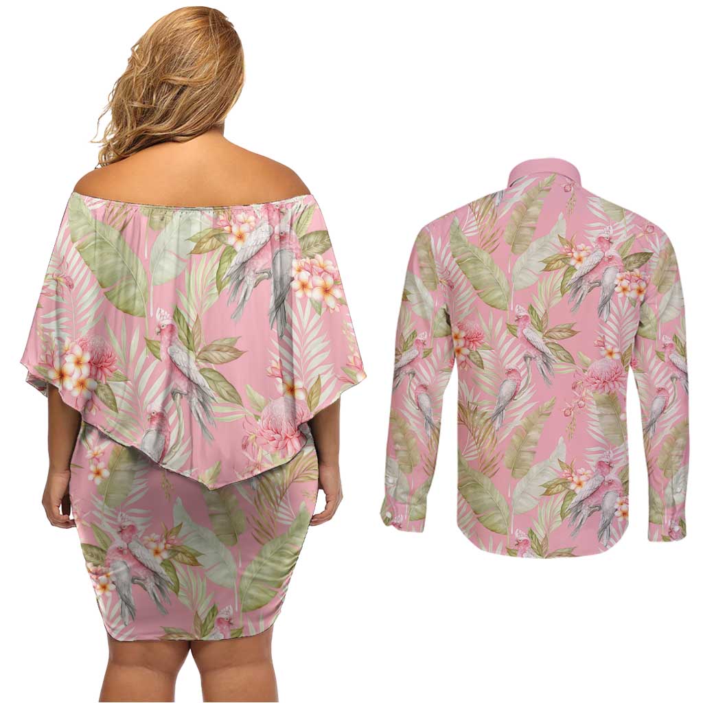 Australia Galah Cockatoo Couples Matching Off Shoulder Short Dress and Long Sleeve Button Shirt Eolophus Soseicapilla Couple Seamless Style - Aussie Hoodie