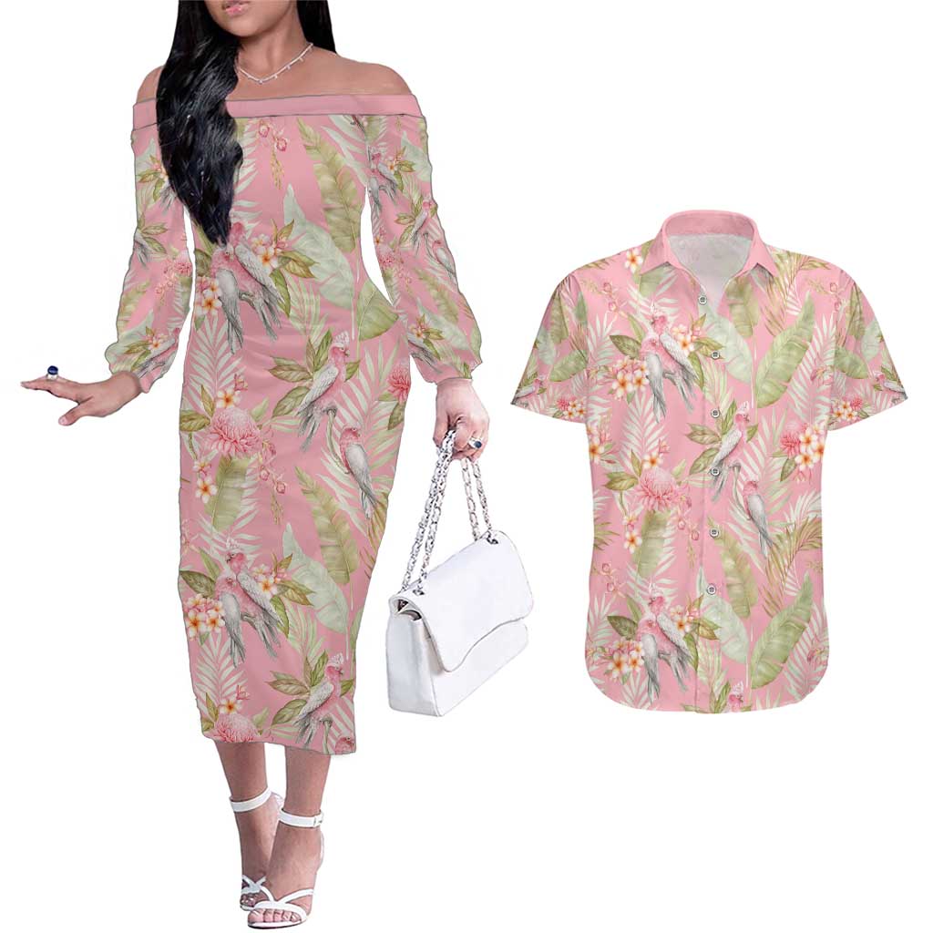 Australia Galah Cockatoo Couples Matching Off The Shoulder Long Sleeve Dress and Hawaiian Shirt Eolophus Soseicapilla Couple Seamless Style - Aussie Hoodie