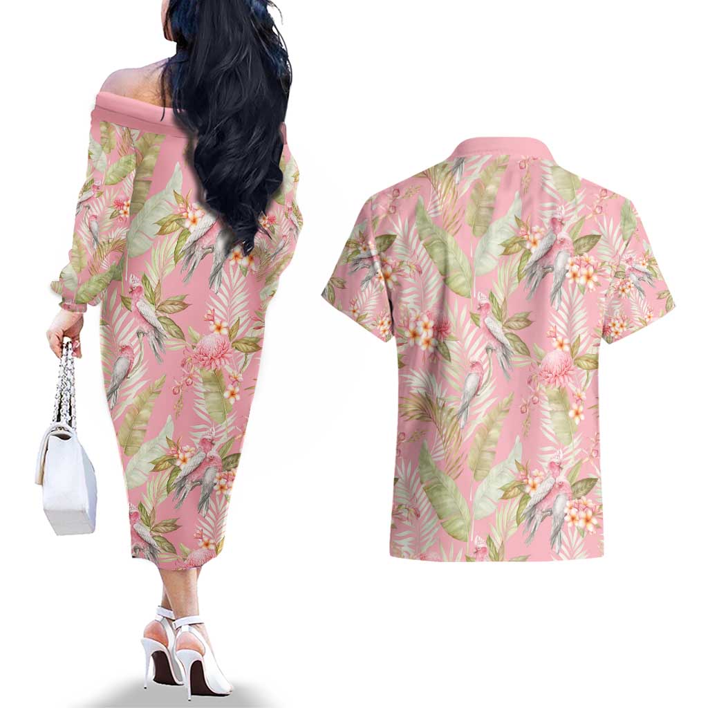 Australia Galah Cockatoo Couples Matching Off The Shoulder Long Sleeve Dress and Hawaiian Shirt Eolophus Soseicapilla Couple Seamless Style - Aussie Hoodie