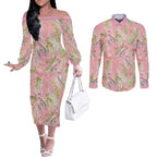 Australia Galah Cockatoo Couples Matching Off The Shoulder Long Sleeve Dress and Long Sleeve Button Shirt Eolophus Soseicapilla Couple Seamless Style - Aussie Hoodie