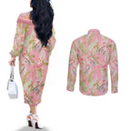 Australia Galah Cockatoo Couples Matching Off The Shoulder Long Sleeve Dress and Long Sleeve Button Shirt Eolophus Soseicapilla Couple Seamless Style - Aussie Hoodie