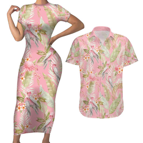 Australia Galah Cockatoo Couples Matching Short Sleeve Bodycon Dress and Hawaiian Shirt Eolophus Soseicapilla Couple Seamless Style - Aussie Hoodie
