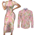 Australia Galah Cockatoo Couples Matching Short Sleeve Bodycon Dress and Long Sleeve Button Shirt Eolophus Soseicapilla Couple Seamless Style - Aussie Hoodie