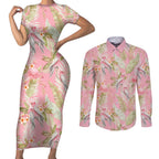 Australia Galah Cockatoo Couples Matching Short Sleeve Bodycon Dress and Long Sleeve Button Shirt Eolophus Soseicapilla Couple Seamless Style - Aussie Hoodie
