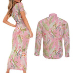 Australia Galah Cockatoo Couples Matching Short Sleeve Bodycon Dress and Long Sleeve Button Shirt Eolophus Soseicapilla Couple Seamless Style - Aussie Hoodie
