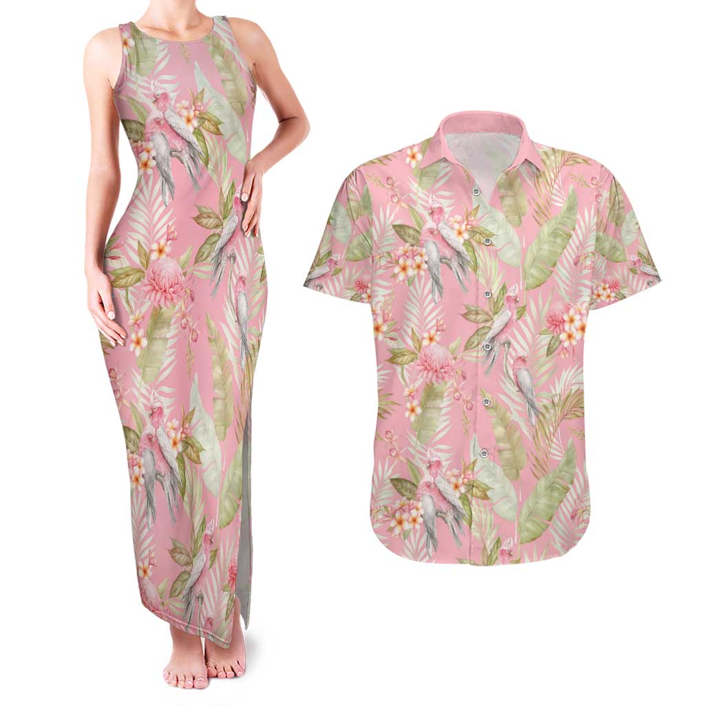Australia Galah Cockatoo Couples Matching Tank Maxi Dress and Hawaiian Shirt Eolophus Soseicapilla Couple Seamless Style - Aussie Hoodie