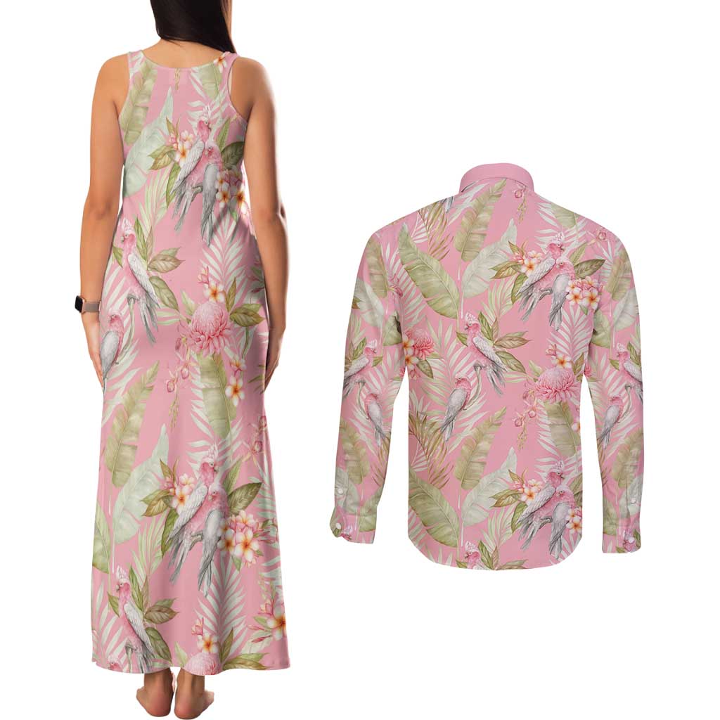 Australia Galah Cockatoo Couples Matching Tank Maxi Dress and Long Sleeve Button Shirt Eolophus Soseicapilla Couple Seamless Style - Aussie Hoodie