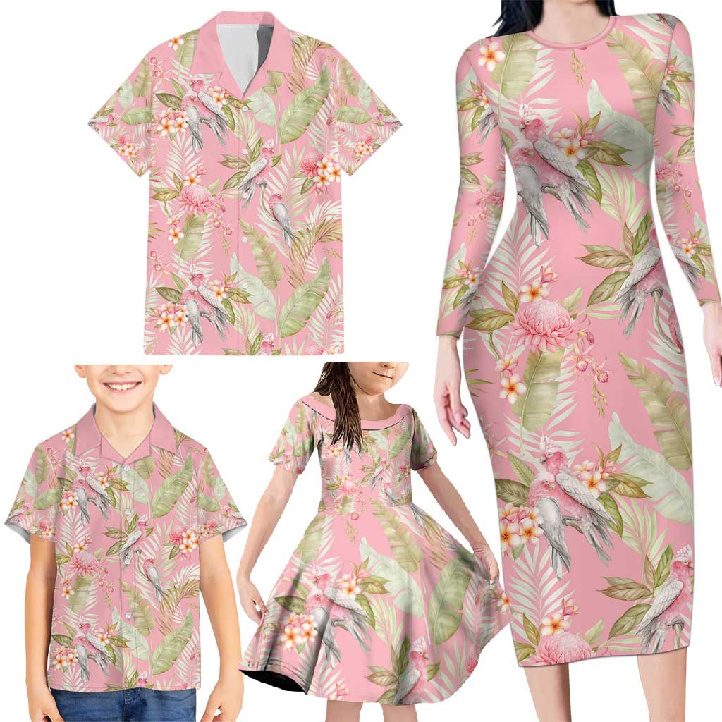 Australia Galah Cockatoo Family Matching Long Sleeve Bodycon Dress and Hawaiian Shirt Eolophus Soseicapilla Couple Seamless Style - Aussie Hoodie