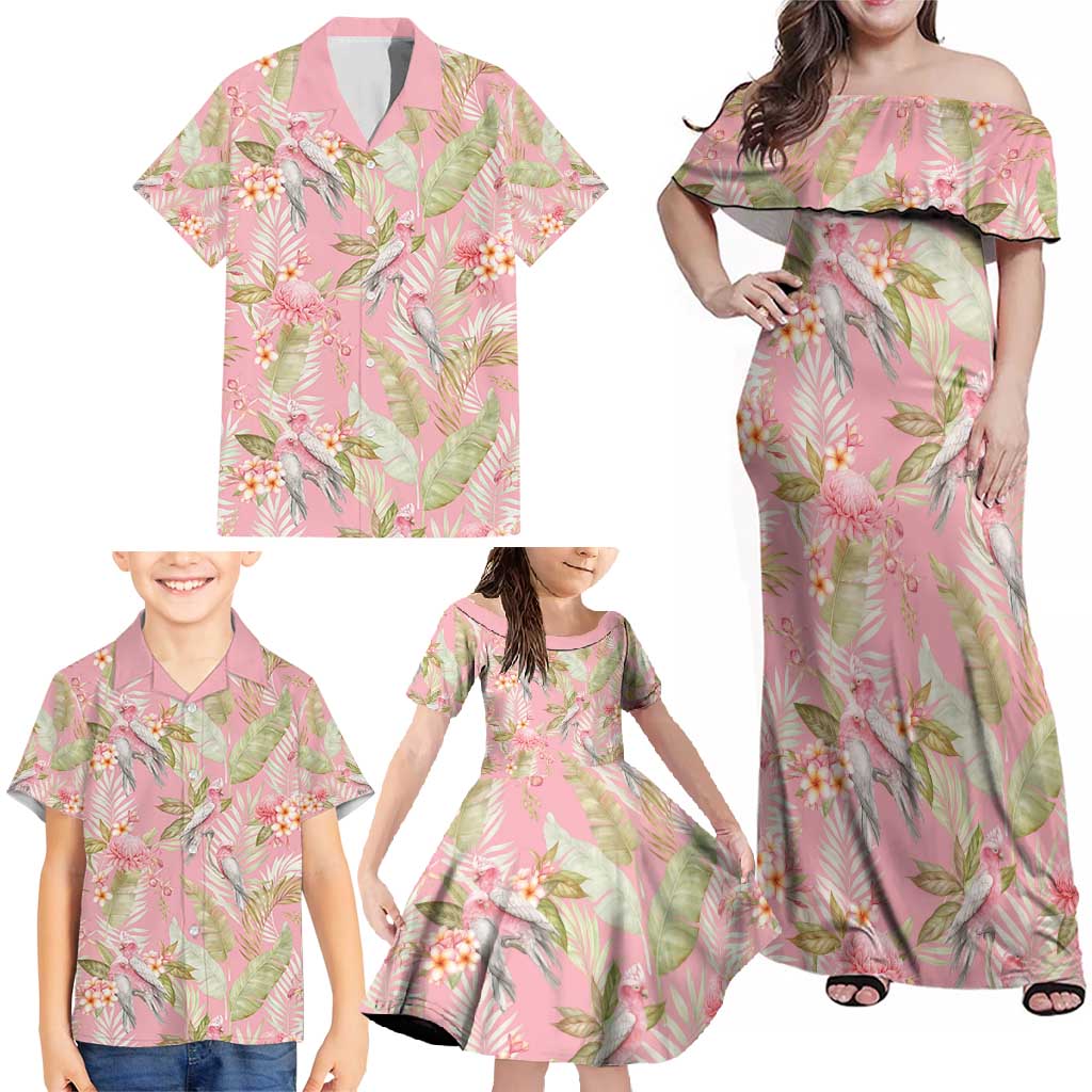 Australia Galah Cockatoo Family Matching Off Shoulder Maxi Dress and Hawaiian Shirt Eolophus Soseicapilla Couple Seamless Style - Aussie Hoodie