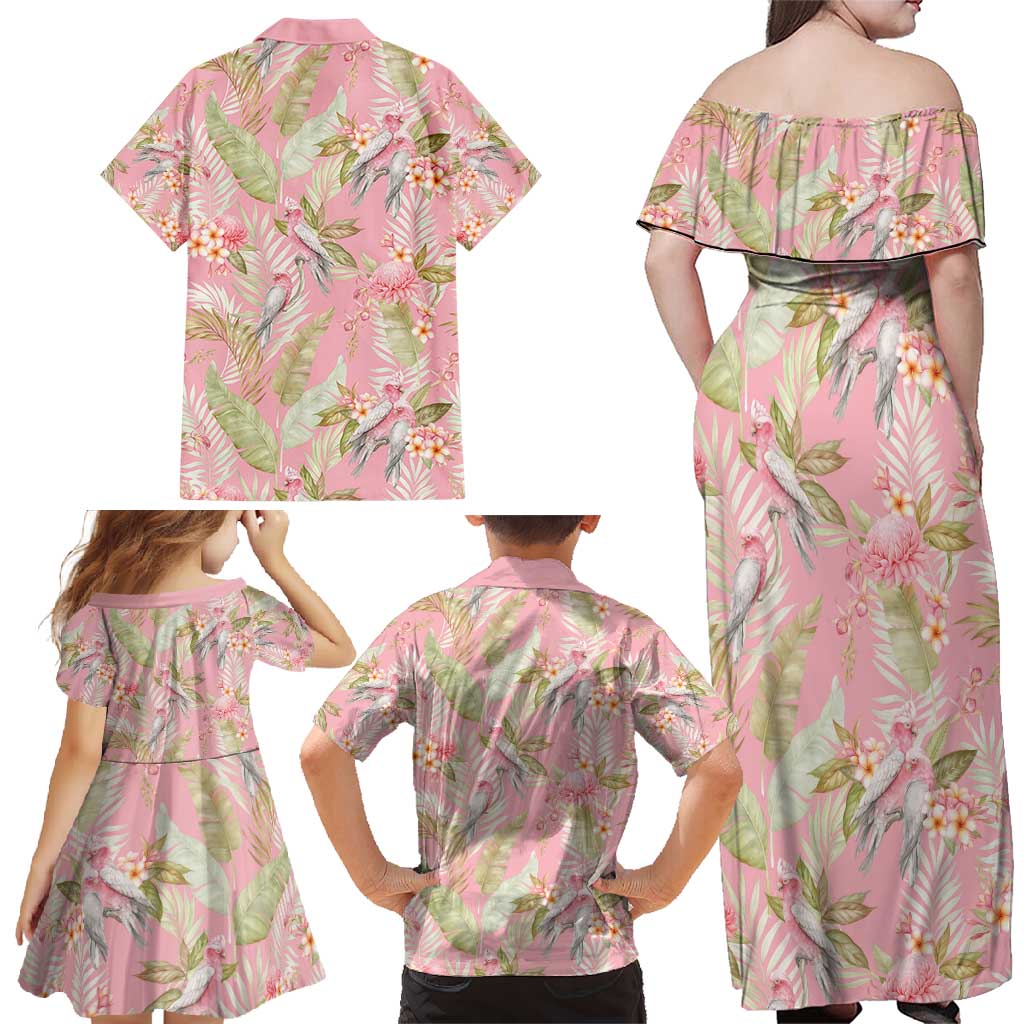 Australia Galah Cockatoo Family Matching Off Shoulder Maxi Dress and Hawaiian Shirt Eolophus Soseicapilla Couple Seamless Style - Aussie Hoodie