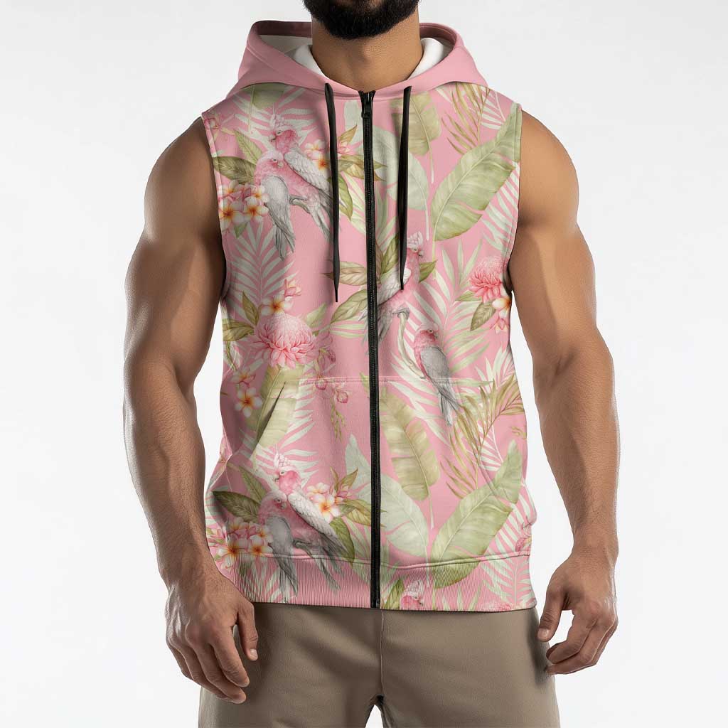 Australia Galah Cockatoo Sleeveless Zip Hoodie Eolophus Soseicapilla Couple Seamless Style LT14