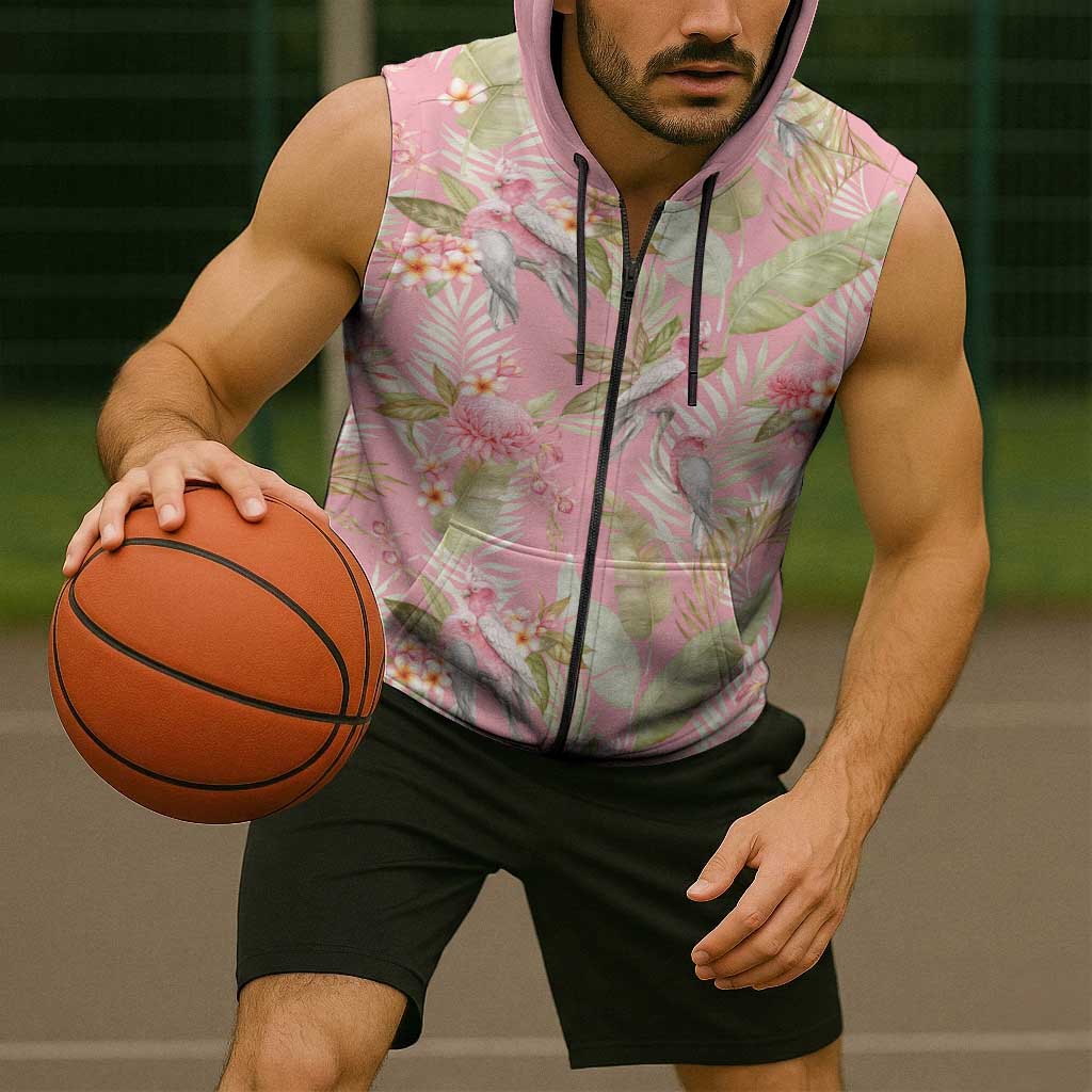 Australia Galah Cockatoo Sleeveless Zip Hoodie Eolophus Soseicapilla Couple Seamless Style LT14