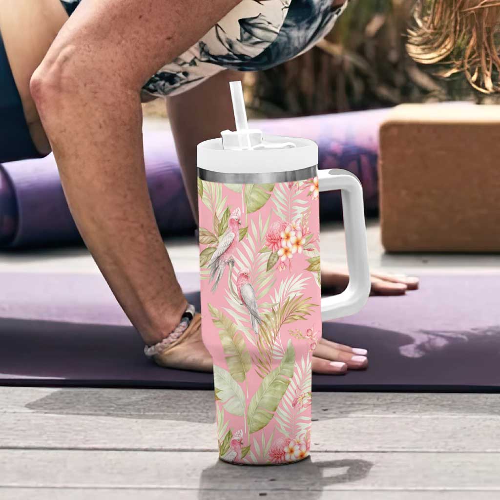 Australia Galah Cockatoo Tumbler With Handle Eolophus Soseicapilla Couple Seamless Style - Aussie Hoodie