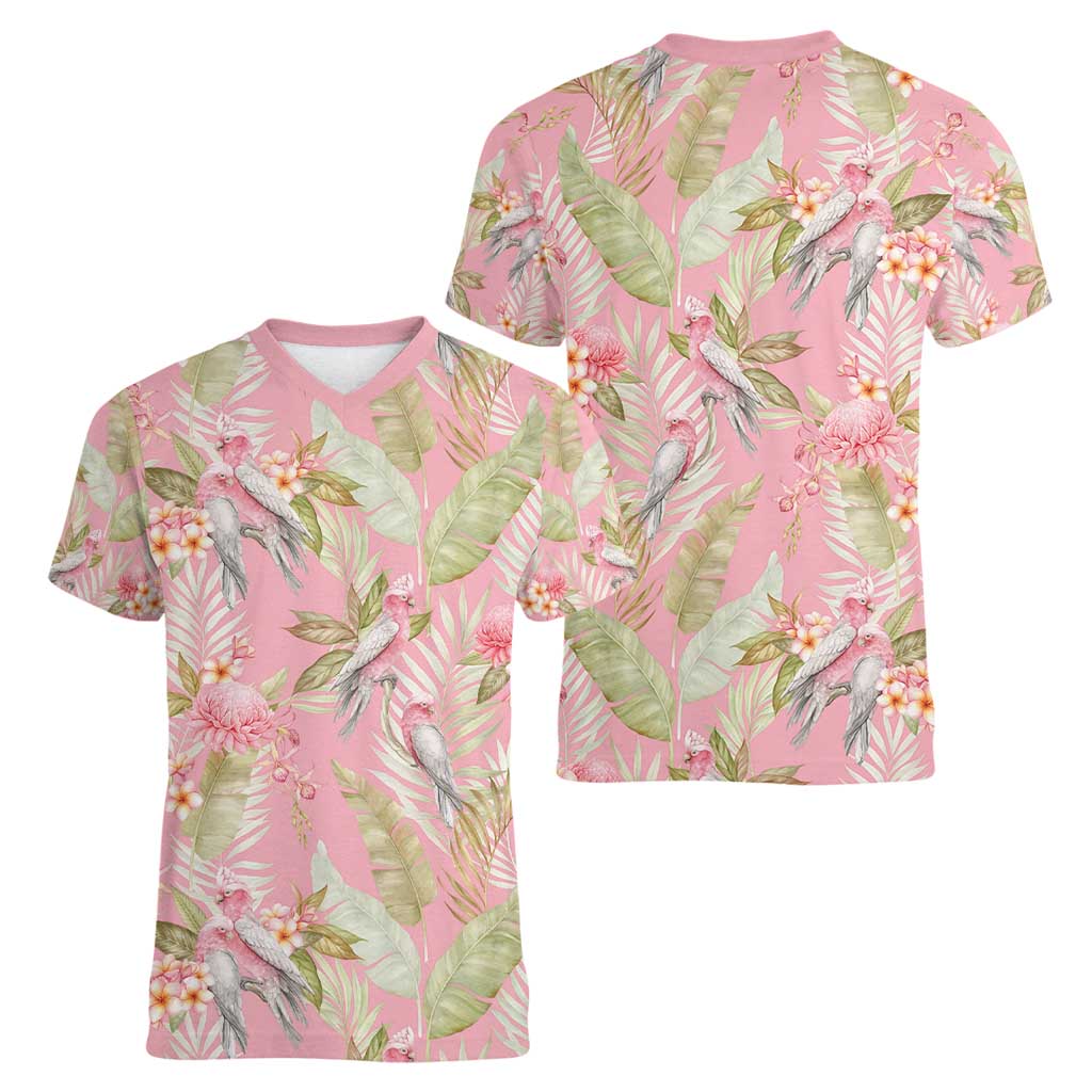 Australia Galah Cockatoo Women V-Neck T-Shirt Eolophus Soseicapilla Couple Seamless Style - Aussie Hoodie