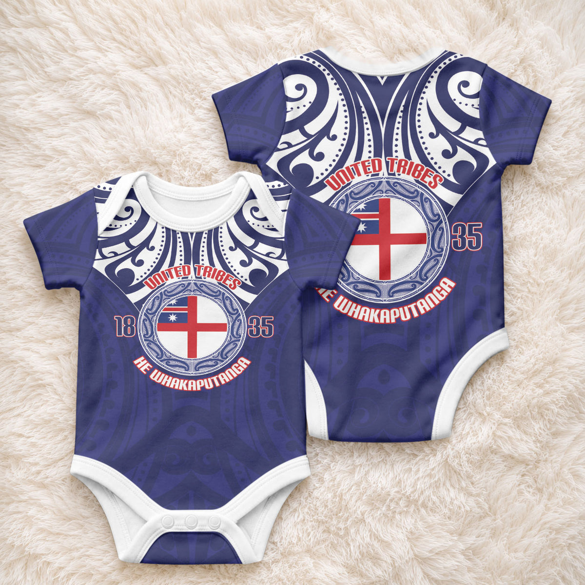 New Zealand United Tribes Te Kara Baby Onesie He Whakaputanga Maori Pattern