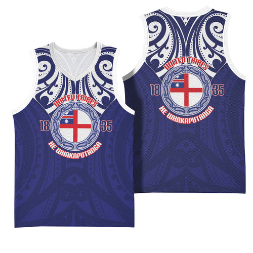 New Zealand United Tribes Te Kara Basketball Jersey He Whakaputanga Maori Pattern