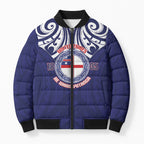 New Zealand United Tribes Te Kara Bomber Puffer Jacket He Whakaputanga Maori Pattern