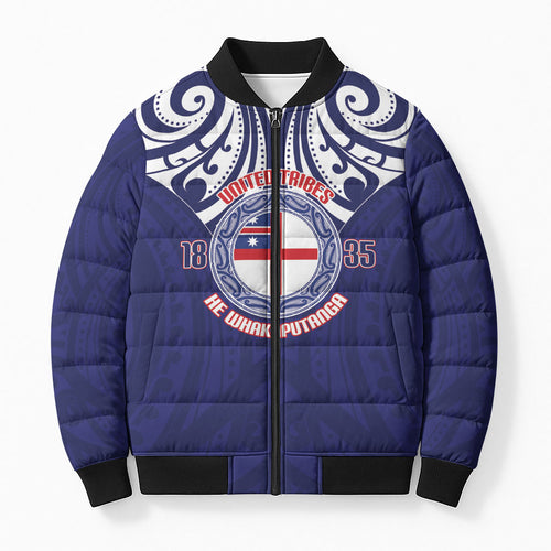 New Zealand United Tribes Te Kara Bomber Puffer Jacket He Whakaputanga Maori Pattern