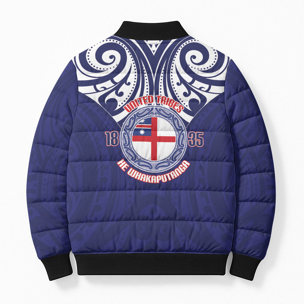 New Zealand United Tribes Te Kara Bomber Puffer Jacket He Whakaputanga Maori Pattern