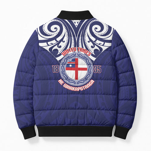 New Zealand United Tribes Te Kara Bomber Puffer Jacket He Whakaputanga Maori Pattern
