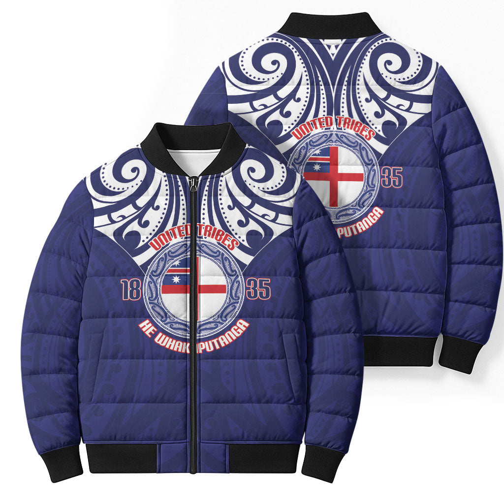 New Zealand United Tribes Te Kara Bomber Puffer Jacket He Whakaputanga Maori Pattern