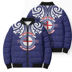 New Zealand United Tribes Te Kara Bomber Puffer Jacket He Whakaputanga Maori Pattern