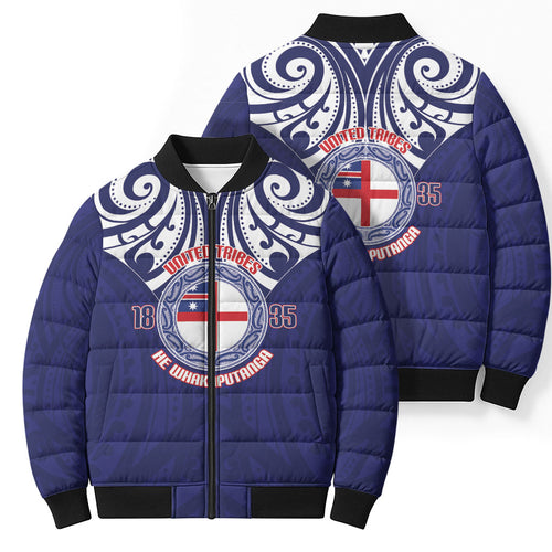 New Zealand United Tribes Te Kara Bomber Puffer Jacket He Whakaputanga Maori Pattern