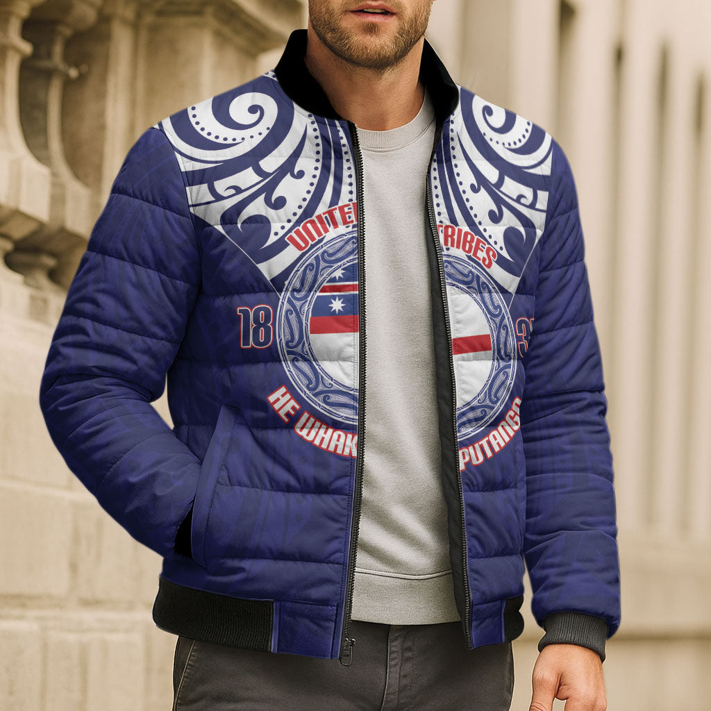 New Zealand United Tribes Te Kara Bomber Puffer Jacket He Whakaputanga Maori Pattern