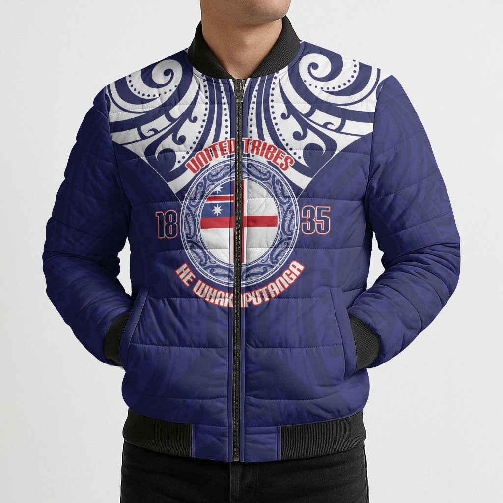 New Zealand United Tribes Te Kara Bomber Puffer Jacket He Whakaputanga Maori Pattern