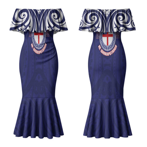 New Zealand United Tribes Te Kara Couples Matching Mermaid Dress and Hawaiian Shirt He Whakaputanga Maori Pattern