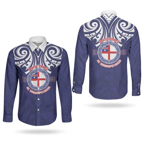 New Zealand United Tribes Te Kara Couples Matching Off Shoulder Maxi Dress and Long Sleeve Button Shirt He Whakaputanga Maori Pattern