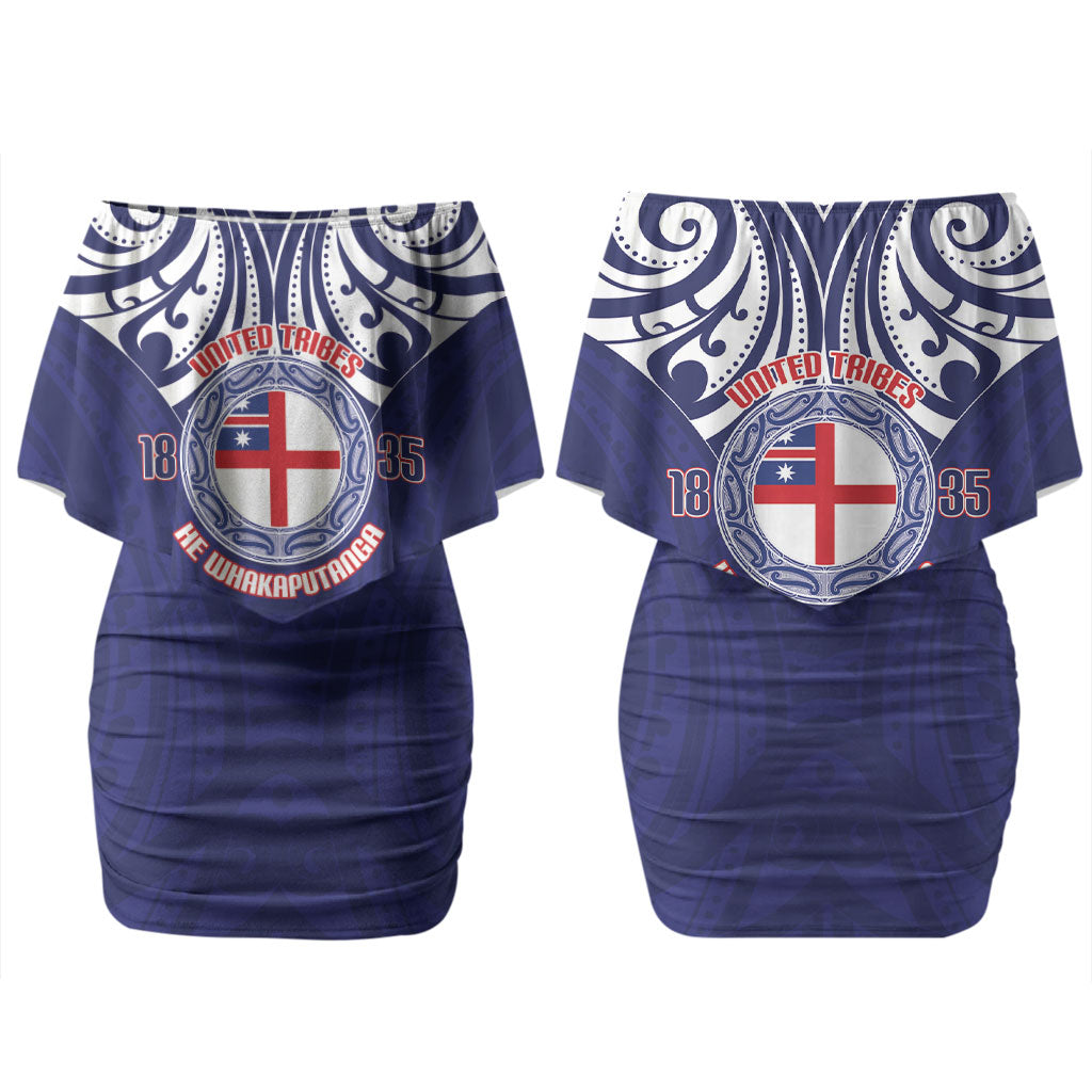 New Zealand United Tribes Te Kara Couples Matching Off Shoulder Short Dress and Hawaiian Shirt He Whakaputanga Maori Pattern