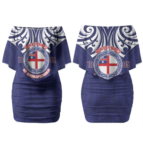 New Zealand United Tribes Te Kara Couples Matching Off Shoulder Short Dress and Hawaiian Shirt He Whakaputanga Maori Pattern