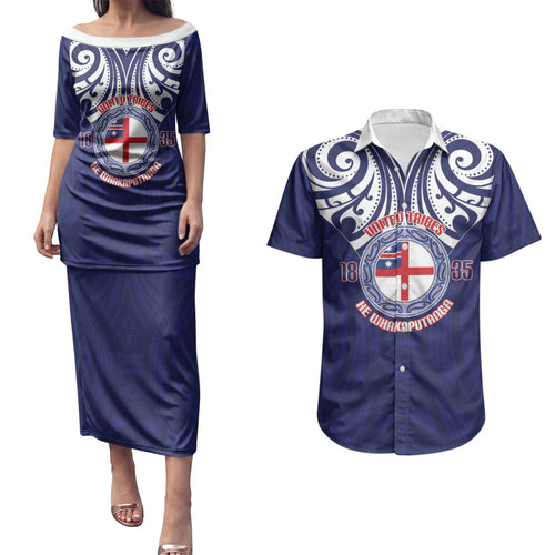 New Zealand United Tribes Te Kara Couples Matching Puletasi and Hawaiian Shirt He Whakaputanga Maori Pattern