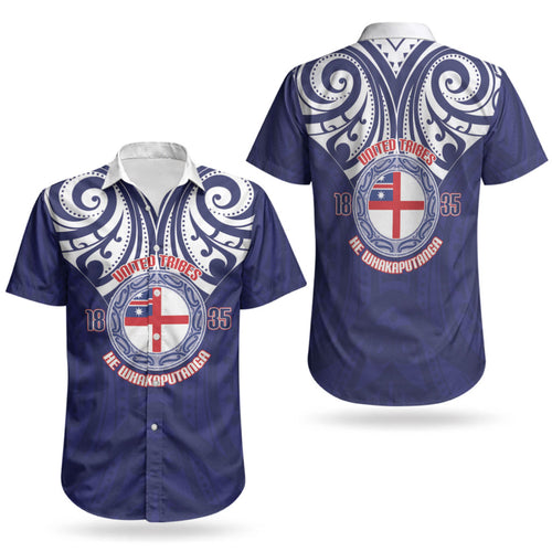 New Zealand United Tribes Te Kara Couples Matching Short Sleeve Bodycon Dress and Hawaiian Shirt He Whakaputanga Maori Pattern
