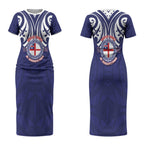 New Zealand United Tribes Te Kara Couples Matching Short Sleeve Bodycon Dress and Long Sleeve Button Shirt He Whakaputanga Maori Pattern