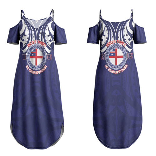 New Zealand United Tribes Te Kara Couples Matching Summer Maxi Dress and Hawaiian Shirt He Whakaputanga Maori Pattern