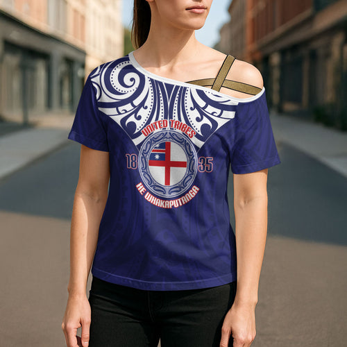 New Zealand United Tribes Te Kara Cross Shoulder Shirt He Whakaputanga Maori Pattern