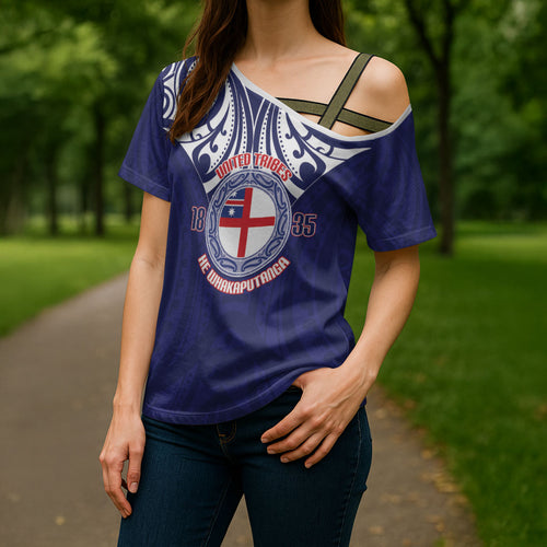 New Zealand United Tribes Te Kara Cross Shoulder Shirt He Whakaputanga Maori Pattern