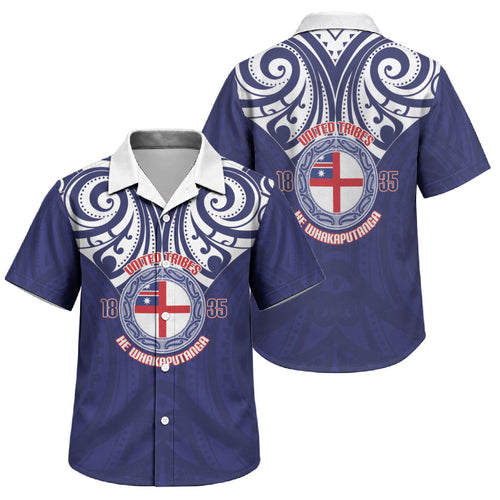 New Zealand United Tribes Te Kara Family Matching Off The Shoulder Long Sleeve Dress and Hawaiian Shirt He Whakaputanga Maori Pattern