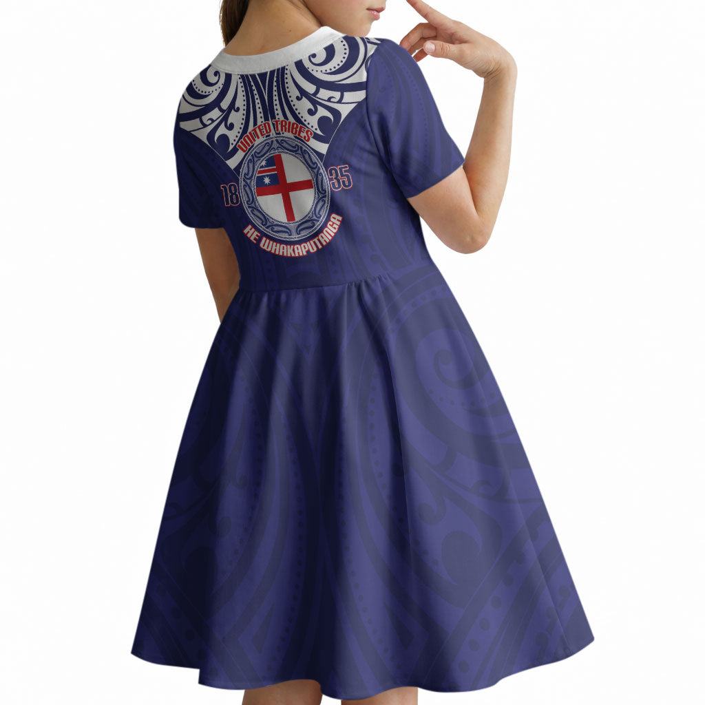 New Zealand United Tribes Te Kara Kid Short Sleeve Dress He Whakaputanga Maori Pattern
