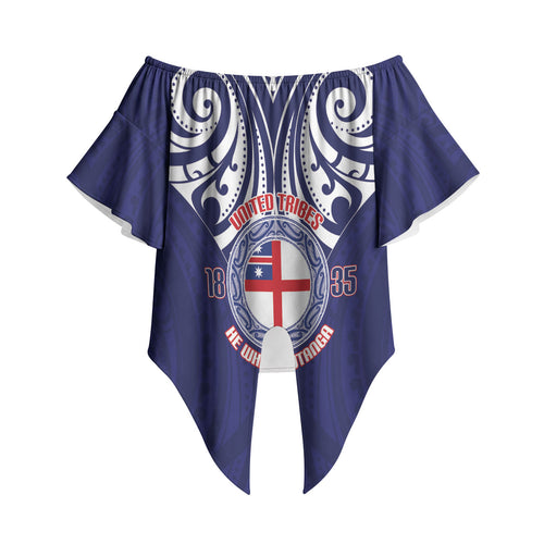 New Zealand United Tribes Te Kara Off Shoulder Wrap Waist Top He Whakaputanga Maori Pattern